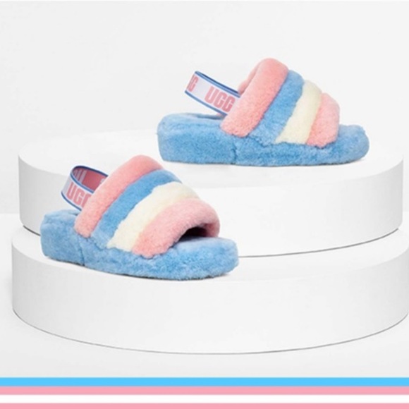 Ugg Fluff Ya Slides Pink Blue Size 7 - Picture 1 of 7